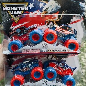 Monster Jam Stars and Stripes RARE Grave Digger Digatron Megladon LIMITED ED